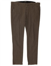 Dondup Mens Slim Chino Trousers W38 L32 Brown Houndstooth Cotton AS01
