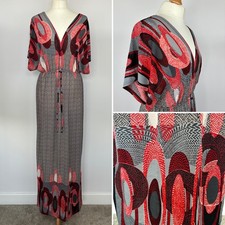 NEW YORK LAUNDRY Size S Maxi Dress Retro Geometric Print Stretchy Cap Sleeves