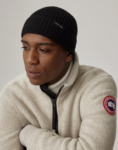 CANADA GOOSE RIB TOQUE WORDMARK LOGO WOOL BEANIE HAT MADE IN ITALY 5026M361 - Picture 4 of 4