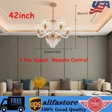 42" Crystal Ceiling Fan Chandelier 3 Color Led Light w/Remote Retractable Blades
