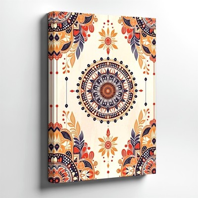 Wall Art Boho Mandala Floral Pattern Print Beige Orange Blue Decorative Poster