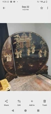 Vintage Chinoiserie Black Lacquer Room Divider Screen Mother of Pearl