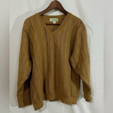 Vintage Haband Sweater Made in USA XL Mustard Gold Knit V-Neck Pullover