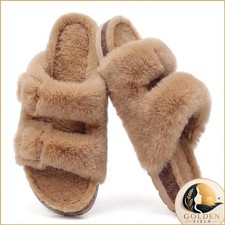 KIDMI Fuzzy Slippers Women Cork Footbed Fluffy Slides House Shoes