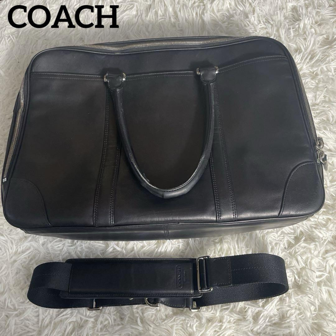 Coach 2Way Briefcase Leather Black A4 Business Bag Condition