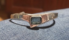 MEXICO 925 Sterling Silver - Vintage Blue Gem Cuff Bracelet 