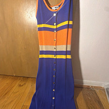 Fashion Nova Striped Ribbed Knit Maxi Dress Sleeveless Round Neck Button Front S