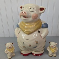 Vtg 1940s Smiley Pig Cookie Jar Piggy Bank Ce...