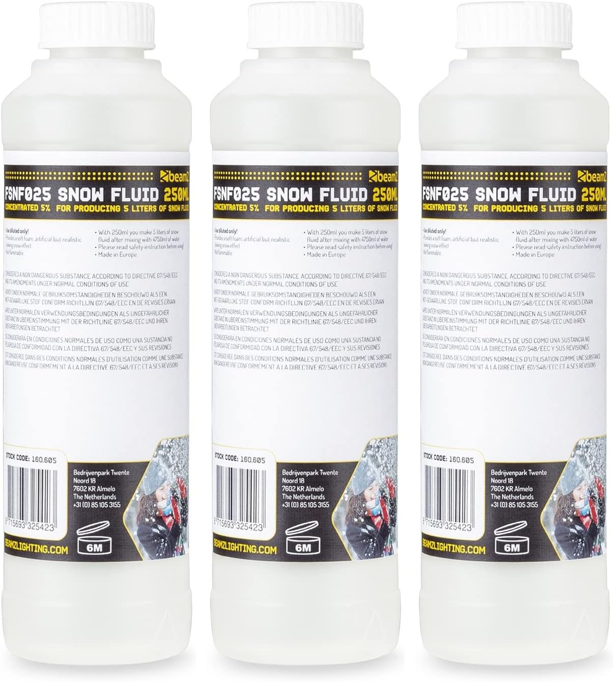 Beamz Dynamic Premium Snow Fluid Concentrate Set of 3 Bottles (3X 250Ml), Makes