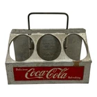 🍉 Vintage Coca-Cola Metal 6-Bottle Carrier with Red Logo Panel and Wire Handle