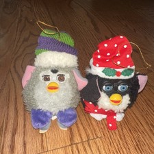 FURBY Santa Ice Skater 4" Plush Christmas Ornament Pair Vintage 1999 READ