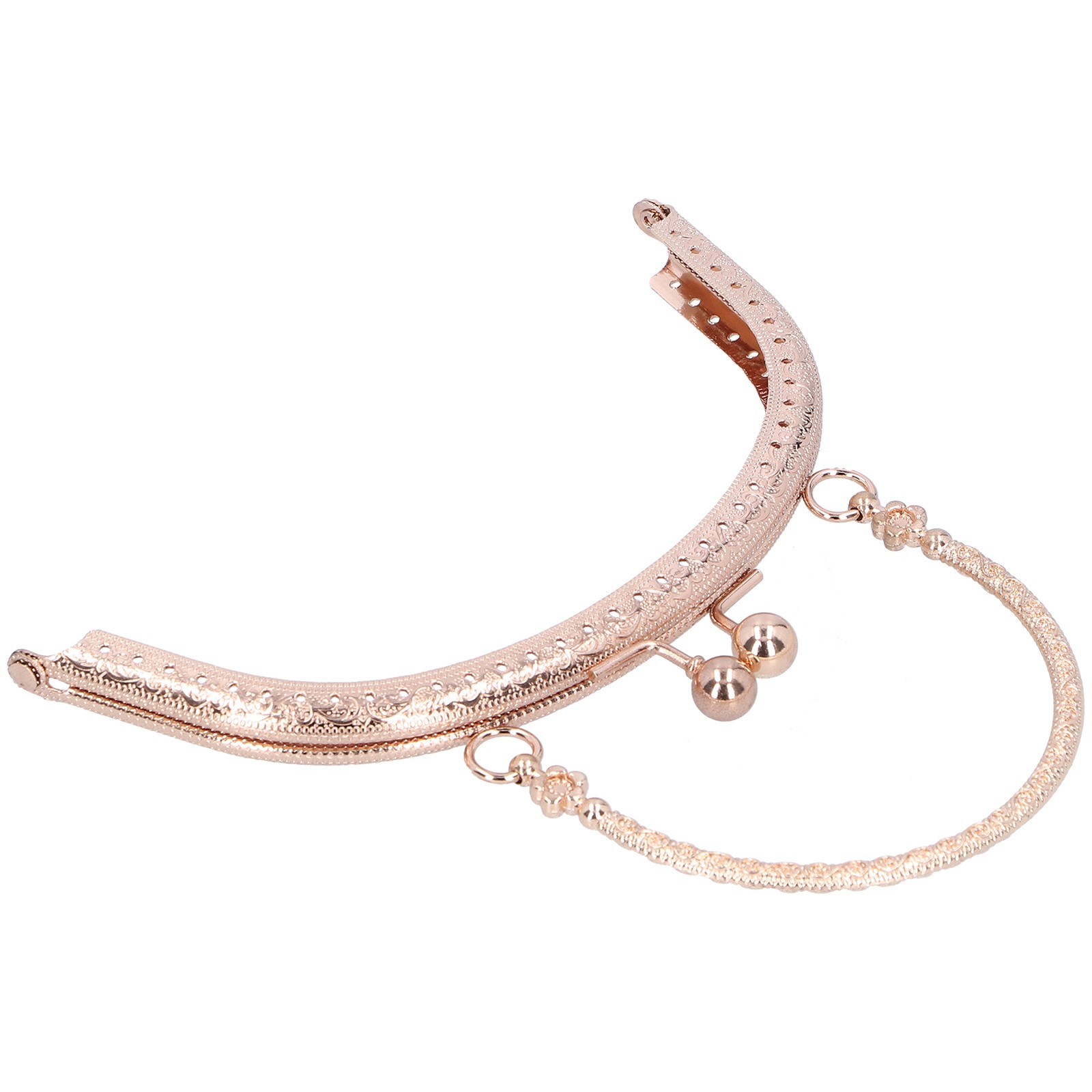 (Rose Gold)Kiss Clasp Lock Purse Frame Retro Half Round Bead Embossed Coin Bag