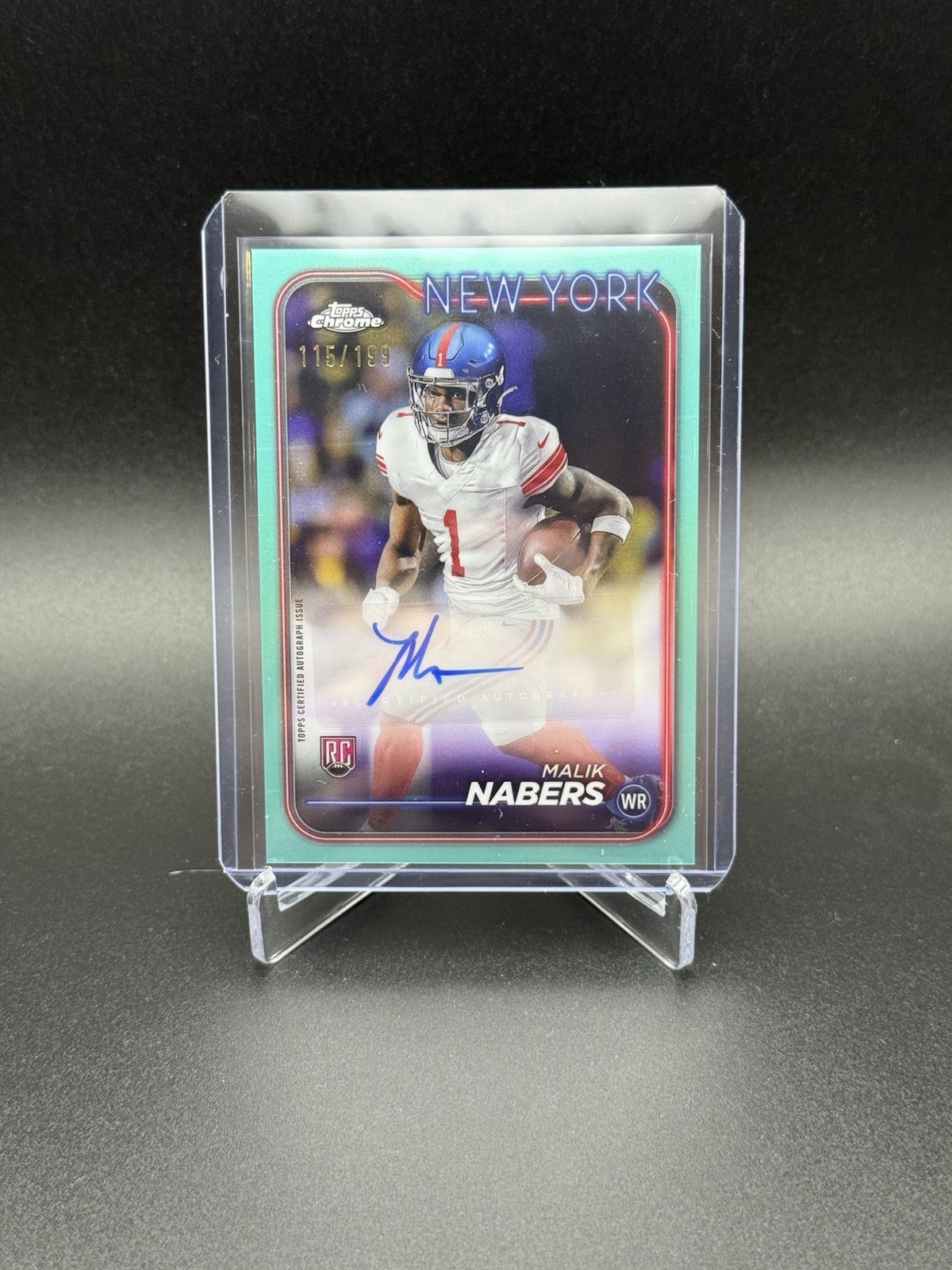 2024 Topps Chrome Malik Nabers Aqua Rookie Auto /199 #RA-MNA (RC) Giants