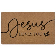 Christian Jesus Loves You Door Mat, Bible Verse Scripture Easter Welcome Fron...