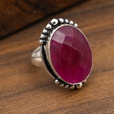 Faceted Ruby Lab-Created Gemstone Handmade 925 Sterling Silver Jewelry Ring