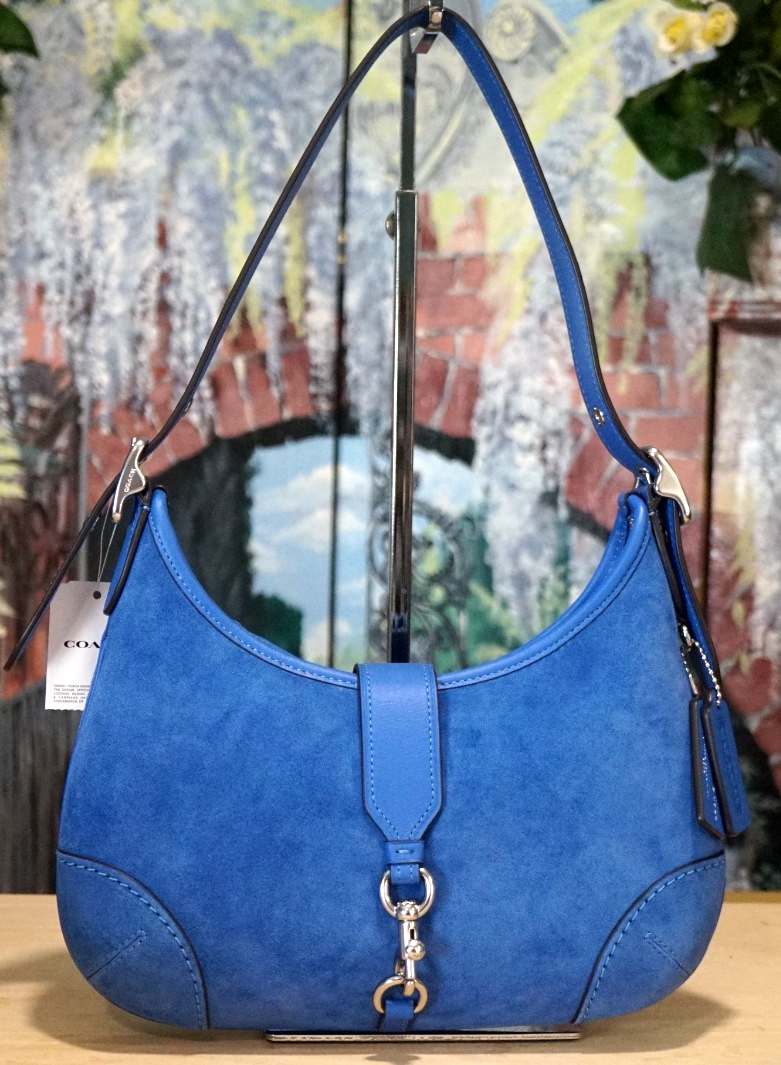 COACH Hamptons Hobo Suede Bag Silver Mist Blue CY937 for