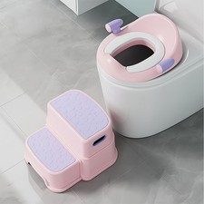 Pink Potty Training Toilet Seat Kids Step Stool AntiSlip Soft Cushion
