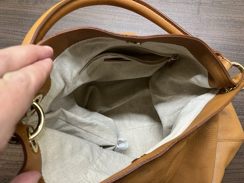 Mark & Graham Camel Women's Leather Monogrammed Handbag/Purse - Picture 8 of 10
