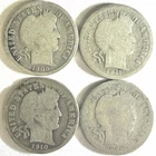 Lot of 4 Barber Dime 90% Silver Coins 1899-P, 1906-P, 1910-D, 1911-P Cull
