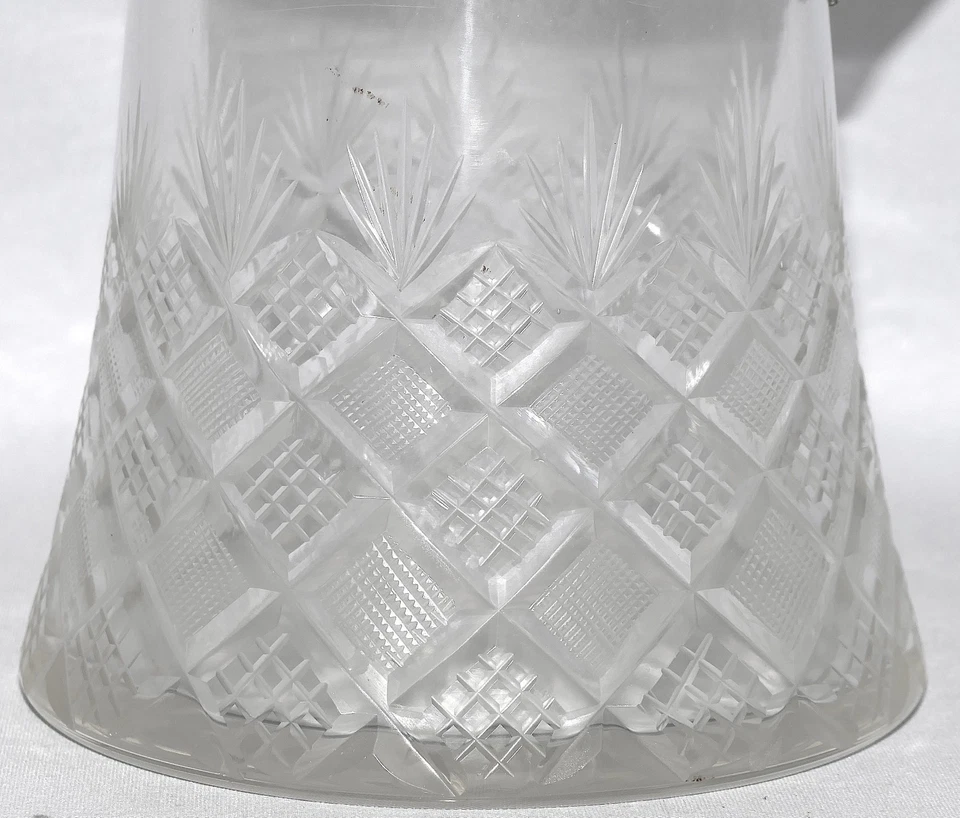 WMF Jugendstil Glas Karaffe geom. Schliff Montur Neusilber Wein Kanne H. 28 cm - Bild 4 von 4