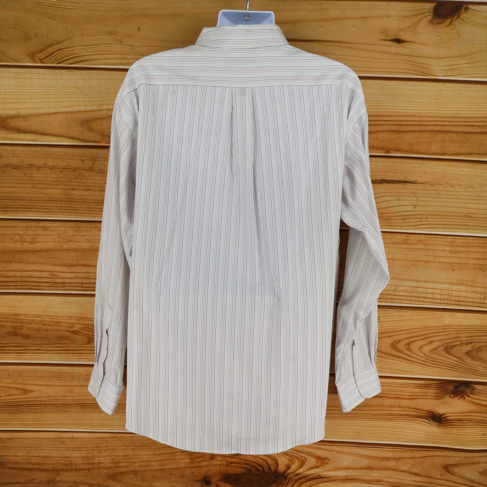 Camisa de vestir Croft & Barrow para hombre 18x36 blanca a rayas algodón cuello de punta sin hierro Foto 2 de 4