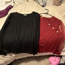 Women's Tops XL One Black One Red No tags but never worn. Sheer Sleeves on Both.