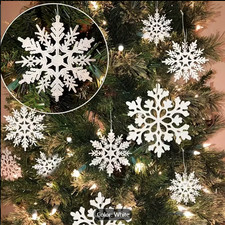 24PCS Snowflake Ornaments Christmas White Snowflakes Tree Decorations Plastic