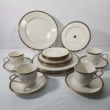 4 Lenox Urban Lights 5-Piece Place Settings Black Gold Rims On Ivory Fine China