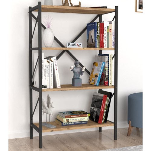 Scaffale Aperto con Struttura in Metallo 4 Ripiani legno colore pino 66x34 H 121 - Foto 3 di 4