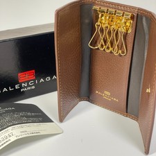 Balenciaga Key Case 4 Calf Leather Brown Box key Holder New