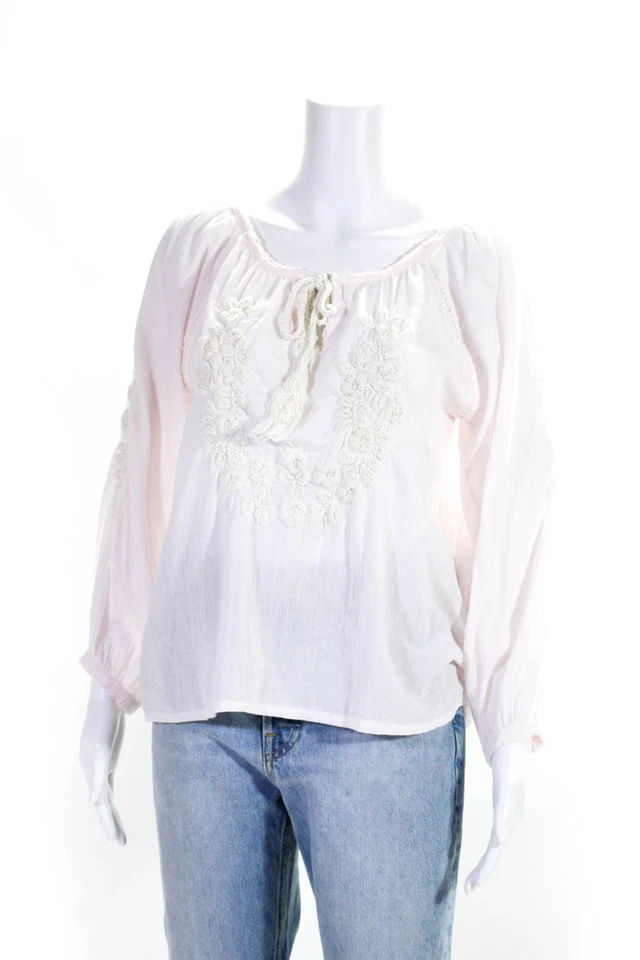 Blusa Perle By Lola Mujer Bordada Mangas Largas Rosa Algodón Talla Pequeña Foto 2 de 4