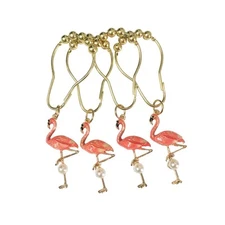 Set of 12 Flamingo Shower Curtain Hooks Decorative Home Bathroom Stainless St...
