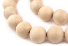 Cream Round Natural Wood Beads 24mm White Large Hole 16 Inch Strand
