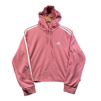 Adidas Hoodie Womens M Pink White Cropped Athletic Wear Casual Active  Striped UK