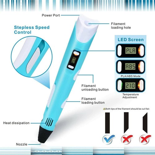 3D Printing Pen Set Doodle Printer Drawing 3 Colours PLA Filament Gift For Kids - Picture 6 of 24