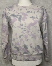 Time and Tru Womens Tie Dye Crew Neck Sweatshirt Purple White Soft Hippie 90s