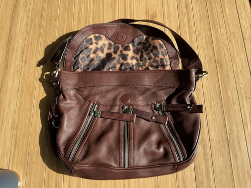 Bruce Makowsky Brown Leather Handbag With Interior Signature Leopard-like Print  - Picture 5 of 15