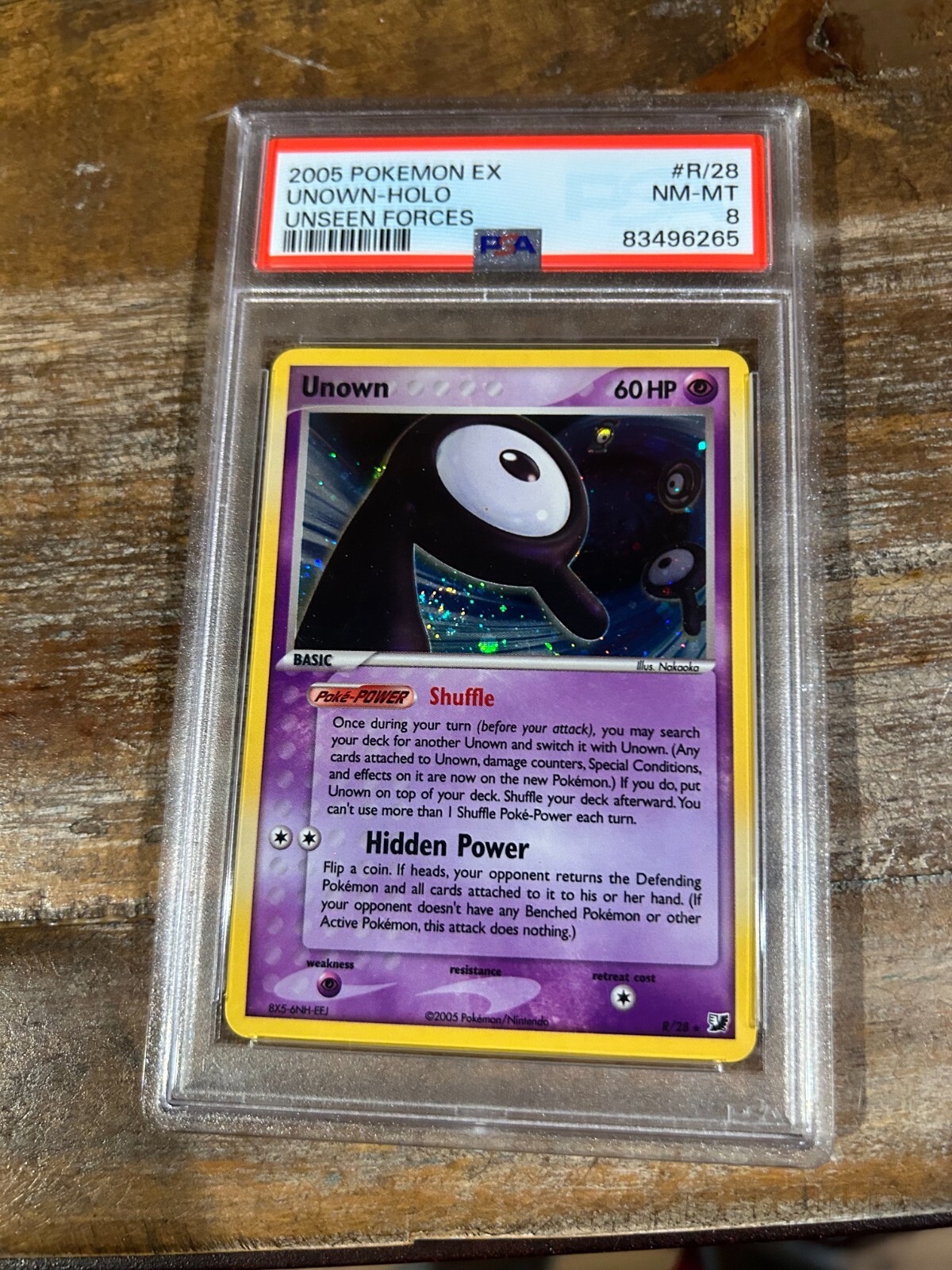 POKEMON 2005 EX Unseen Forces UNOWN Holo #R/28 PSA 8 RARE