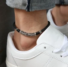 Women/ Men Genuine Leather Lucky Star Pipe Black Rope Anklet Bracelet One Size