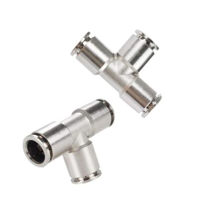 Push to Connect Tube Fitting Union Tee Copper Nickle-Plated 3/8'' Tube OD 3 Wa...