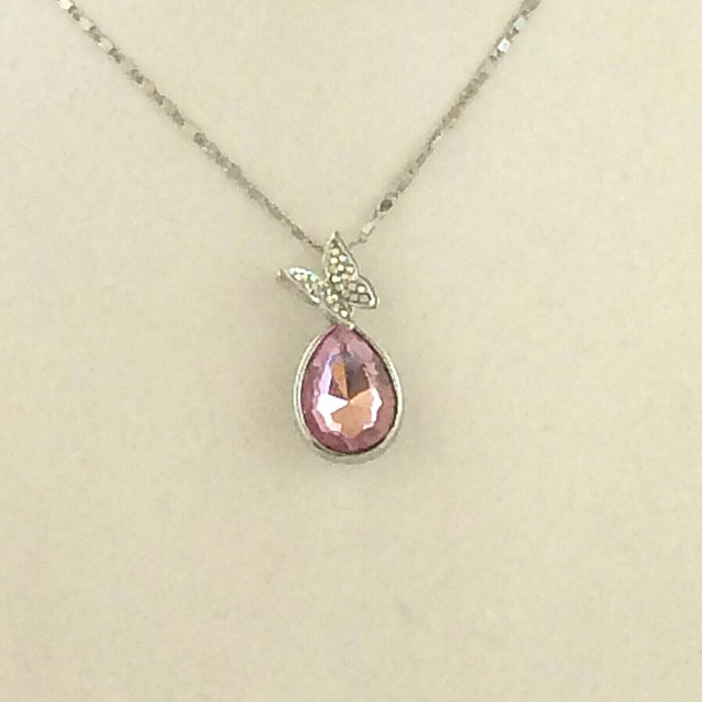 UNIQUE PINK CRYSTAL BUTTERFLY TEAR DROP SILVER TONE PENDANT NECKLACE eBay