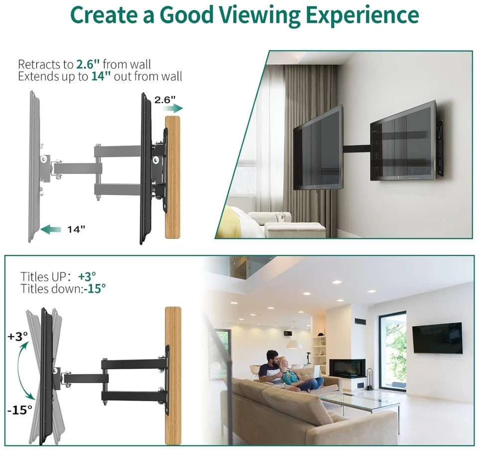 Full Motion TV Wall Mount Swivel Tilt & Extension for 13-45" Flat/Curved TVs - Image 4 of 4