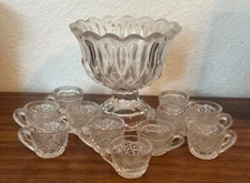 Vintage Childrens' Child's Miniature Mini Toy Glass Punch Bowl Set w 11 Cups