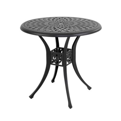 Nuu Garden Bistro Table 30.25''x30''x29.5'' Black Aluminum w/Umbrella Hole in Black