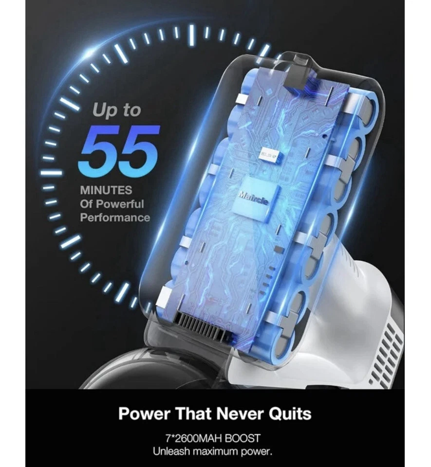 Moosoo Cordless Vacuum Cleaner S5, 55 mins max runtime, 23KPa Suction - Image 3 of 4