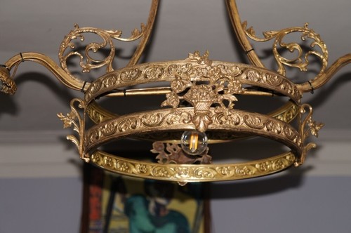 Tolle 3 er Decken Messing Leuchte Lampe Lüster Jugendstil Art Deko Historismus - Bild 11 von 15