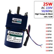 Micro AC 220V 25W Metal Gearbox Motor Gearmotor High Torque 50/60Hz 10 to 500RPM