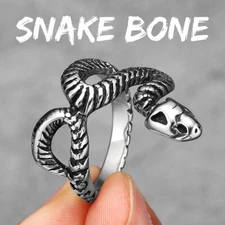 Vintage Snake Bone Ring Gothic Snake Skeleton Ring Stainless Steel Size 7-13