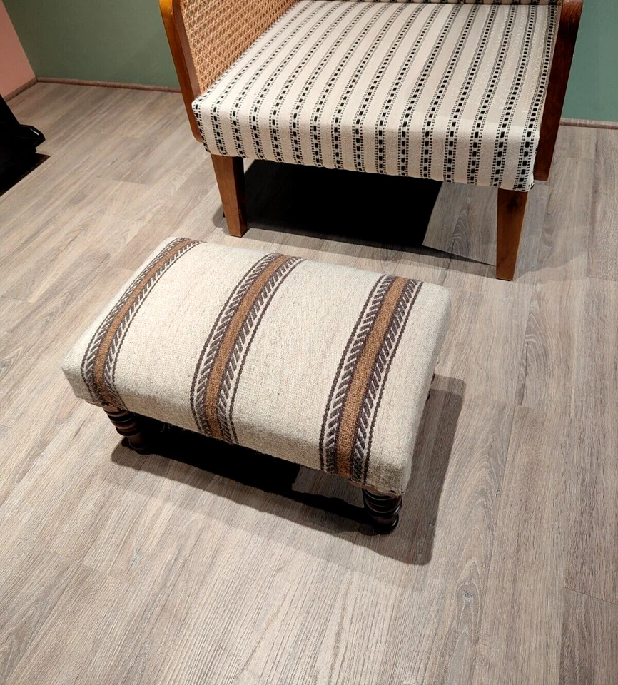 Pure Wool Footstool– Vintage Handmade Farmhouse Decor | Footstool ottoman pouf - Image 3 of 4