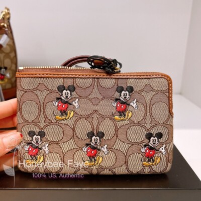 NWT Disney X Coach Corner Zip Wristlet In Jacquard With Mickey